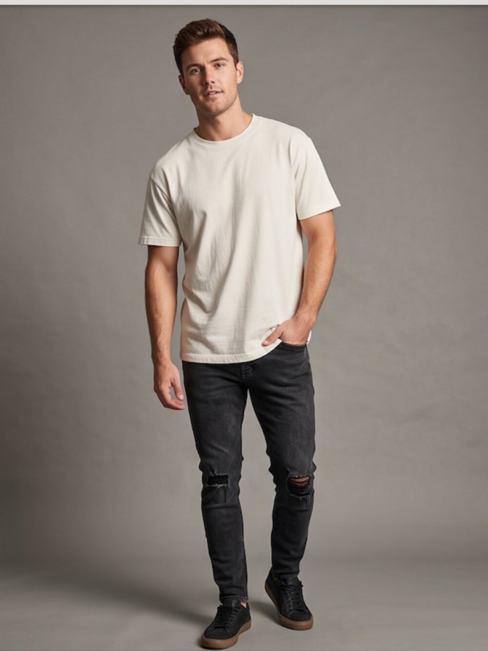 Zanerobe Men's Black Distressed Knee Skinny Jeans Washed Charcoal Ripped Denim